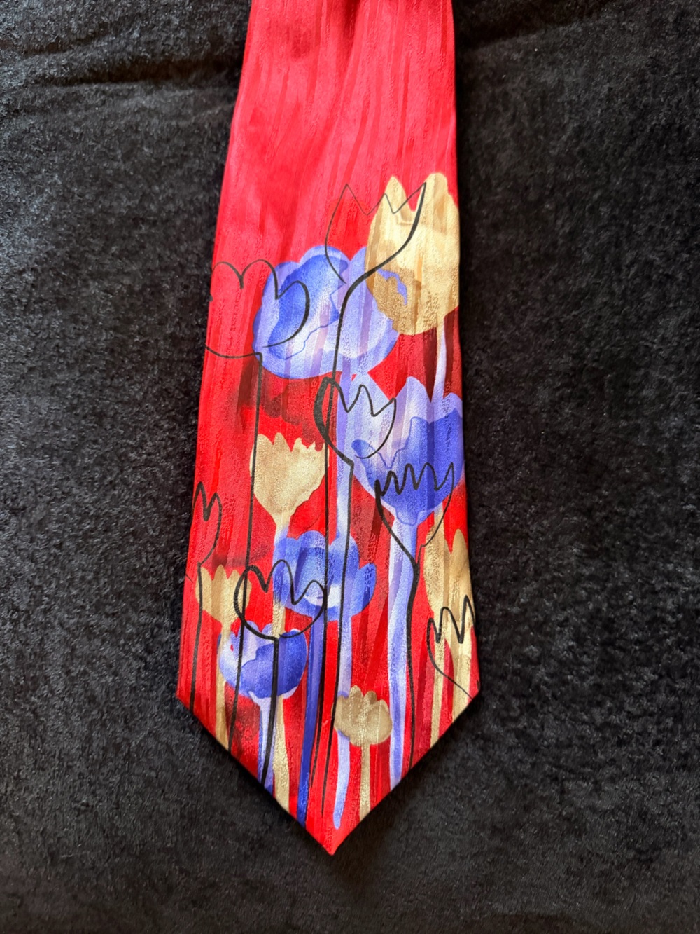 J. Garcia Red Tie with Blue and Gold Floral Design